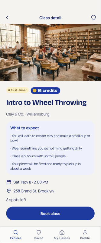 Class detail screen