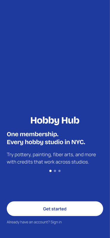 Hobby Hub onboarding screen