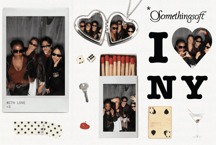 Animated scrapbook of Jimmy and friends around New York — photo booth strips, a heart locket, and I love NY lettering